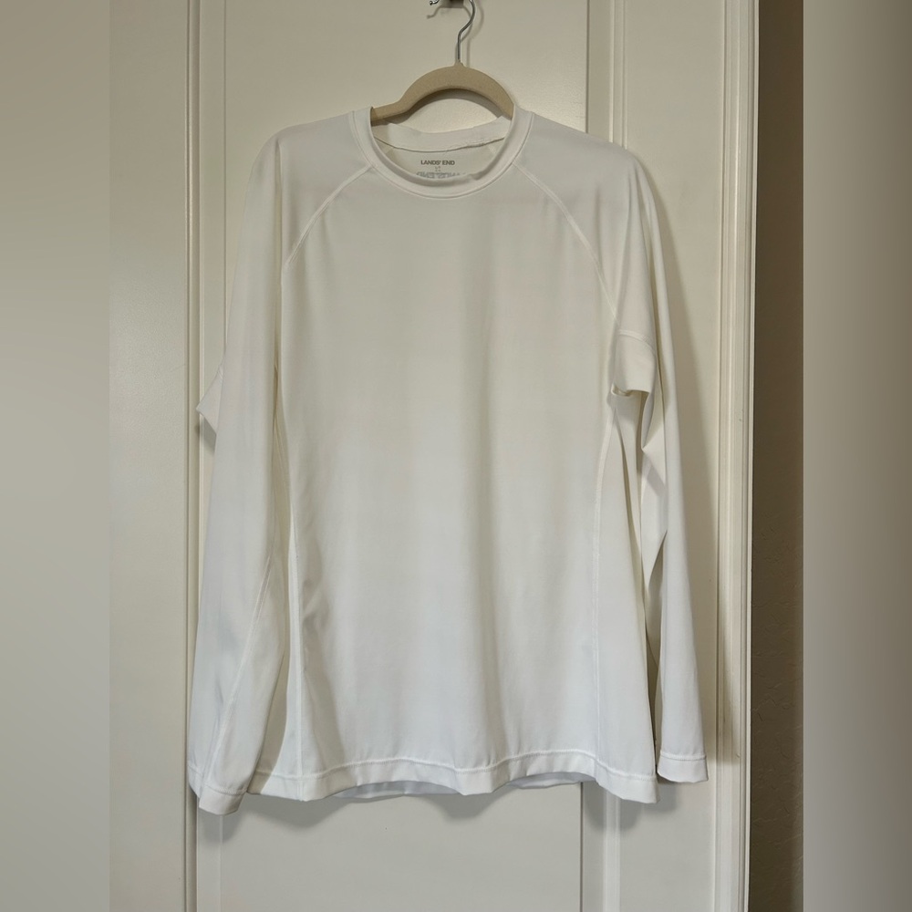 🌊☀️Lands' End White Long Sleeve Swim Rash guard Swim Performance Shirt☀️🌊
